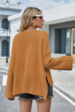 Momentlover Round Neck Dropped Shoulder Slit Sweater