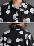 Momentlover Polka-Dot Short Sleeves Loose Lapel Midi Dresses