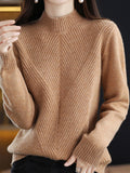 Momentlover Urban Long Sleeves Solid Color Half Turtleneck Sweater Tops