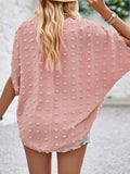 Momentlover Solid Color Jacquard Loose Half Sleeves V-Neck T-Shirts Tops