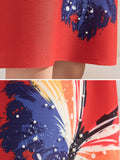 Momentlover Casual Long Sleeves Loose Contrast Color Printed Pleated Beaded Stand Collar Mini Dresses