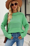 Momentlover Round Neck Openwork Long Sleeve Pullover Sweater