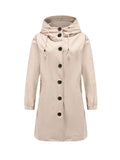 Long Sleeves Loose Buttoned Drawstring Elasticity Hooded Pockets Split-Back Waterproof High-Neck Trench Coats