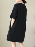 Momentlover Split-Joint Short Sleeves Loose Round-Neck Mini Dresses