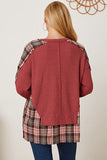 Momentlover Plaid Round Neck Dropped Shoulder Sweatshirt