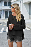 Momentlover High-Low Slit Round Neck Long Sleeve Sweater