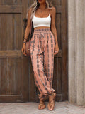 High Waisted Loose Drawstring Elasticity Pleated Printed Knickerbockers Pants Trousers