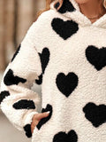 Momentlover Fuzzy Heart Pocketed Dropped Shoulder Hoodie