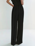 momentlover Urban Solid Color Pleats High Waisted Wide Leg Pants