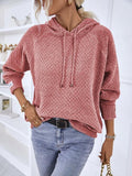 Momentlover Texture Drawstring Long Sleeve Hooded Sweater