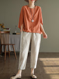Momentlover Vintage Loose Round-Neck Batwing Sleeves T-Shirt