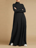 Momentlover Casual Loose 4 Colors High-Neck Long Sleeves Maxi Dress
