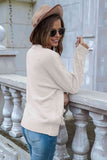 Momentlover V-Neck Raw Hem Dropped Shoulder Sweater