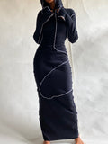 Momentlover Split-Joint Solid Color Skinny Plus Size Hooded Maxi Dresses