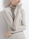 Momentlover Simple Long Sleeves Skinny Solid Color High-Neck T-Shirts