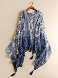 Momentlover Printed Blue-And-White Sun-protection Tasseled Shawl&Scarf