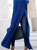Momentlover Casual Three-Quarter Sleeves Split-Side Solid Color High-Neck T-Shirts Tops