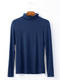 Momentlover Simple Long Sleeves Skinny Solid Color High-Neck T-Shirts