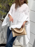 Momentlover Cap Sleeve Loose Asymmetric Solid Color Lapel Collar Blouses&Shirts Tops
