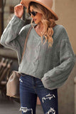 Momentlover Cable Knit V-Neck Sweater