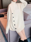 Momentlover Buttoned Asymmetric Thick Loose High-neck Sweater Tops Pullovers Knitwear