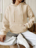 Momentlover Textured Drawstring Drop Shoulder Hoodie