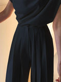 momentlover Urban Solid Color Pleats High Waisted Wide Leg Pants