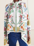 Momentlover Batwing Sleeves High-Low Buttoned Flower Print Mock Neck Blouses&Shirts Tops