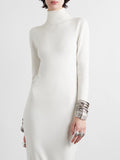 Momentlover Long Sleeves Skinny Solid Color High Neck Maxi Dresses