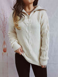 Momentlover Ribbed Half Zip Long Sleeve Sweater