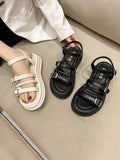 Momentlover Split-Joint Round-Toe Lace-Up Belt Buckle Sandals Platform Shoes