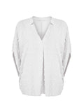 Momentlover Solid Color Jacquard Loose Half Sleeves V-Neck T-Shirts Tops