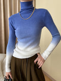 Momentlover Gradient Skinny Long Sleeves High-Neck Sweater Tops Pullovers