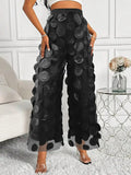 Momentlover High Waisted Loose Mesh Polka-Dot Solid Color Pants Trousers