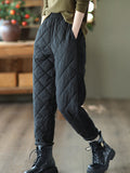 Momentlover Casual Loose Quilted Solid Color Padded Harem Pants
