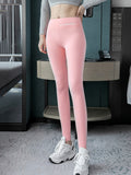 Momentlover Casual Skinny Leg Keep Warm Solid Color Leggings