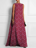Momentlover Printed Backless Sleeveless Loose Boat Neck Maxi Dresses