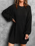 Momentlover Split-Joint Solid Color Puff Sleeves Loose Round-Neck Mini Dresses