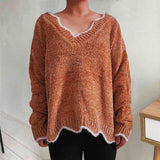 Momentlover V-Neck Drop Shoulder Long Sleeve Sweater