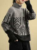Momentlover Original Print High-Neck Knitting Sweater