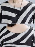 Momentlover Original Striped Irregularity Round-Neck Midi Dress