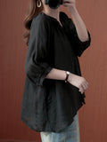 Momentlover Simple Casual Solid Buttoned Pleated Blouse