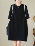 Momentlover Split-Joint Short Sleeves Loose Round-Neck Mini Dresses