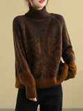 Momentlover Original Print High-Neck Knitting Sweater