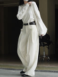 Momentlover Loose Pleated Solid Color Wide Leg Pants Bottoms