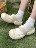 Momentlover Solid Color Round-Toe Hollow Slider Sandals