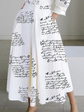 Momentlover Long Sleeves Loose Letter Print Lapel Midi Shirt Dresses
