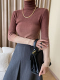 Momentlover Gradient Skinny Long Sleeves High-Neck Sweater Tops Pullovers