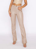 Momentlover Zipper Solid Color Buttoned High Waisted Trousers Pants