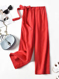 Momentlover Simple Ramie Cotton Solid Color Loose Ninth Wide-Leg Pants